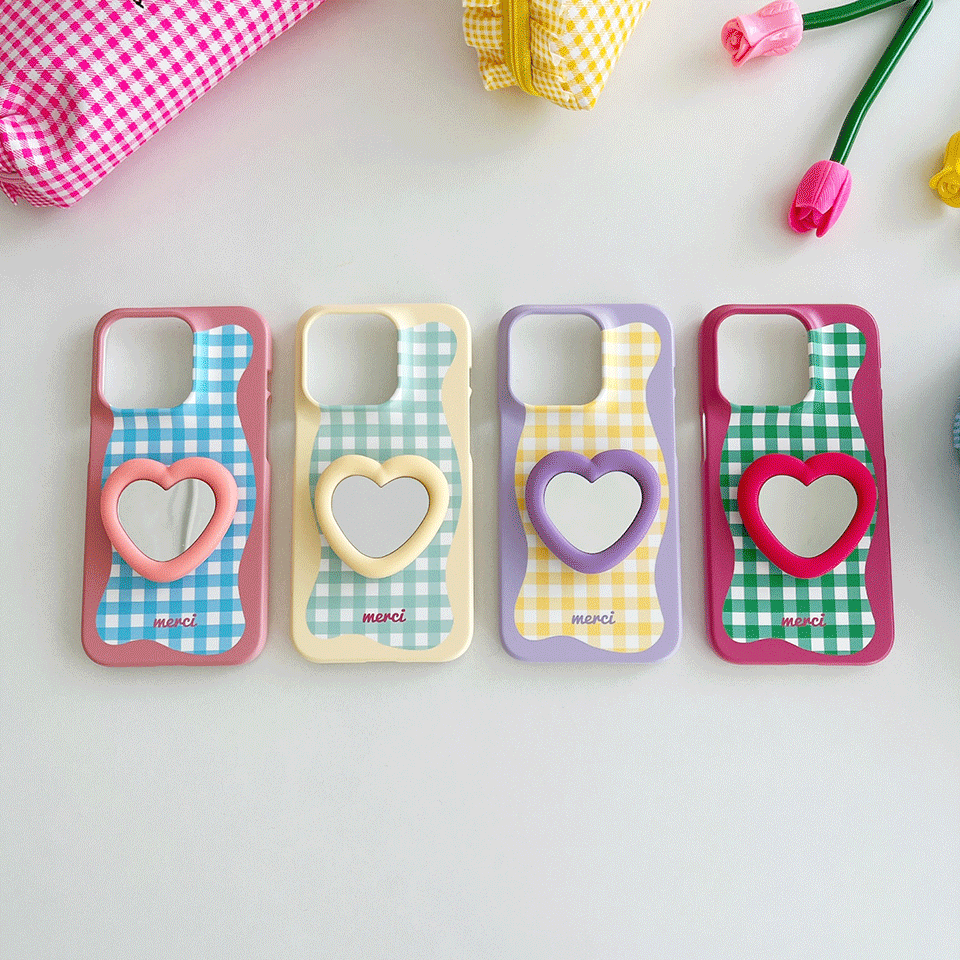 레트로체크 비정형 케이스 4color + 볼륨 미러톡 2type (전기종 제작) / 몽글몽글 러블리함♥