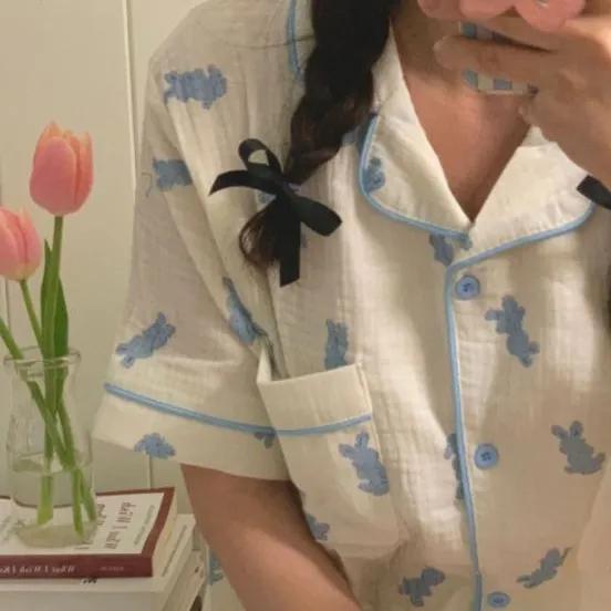 [커플잠옷] 블루바니 파자마 세트 토끼 요루면 반팔 우정 파티 선물