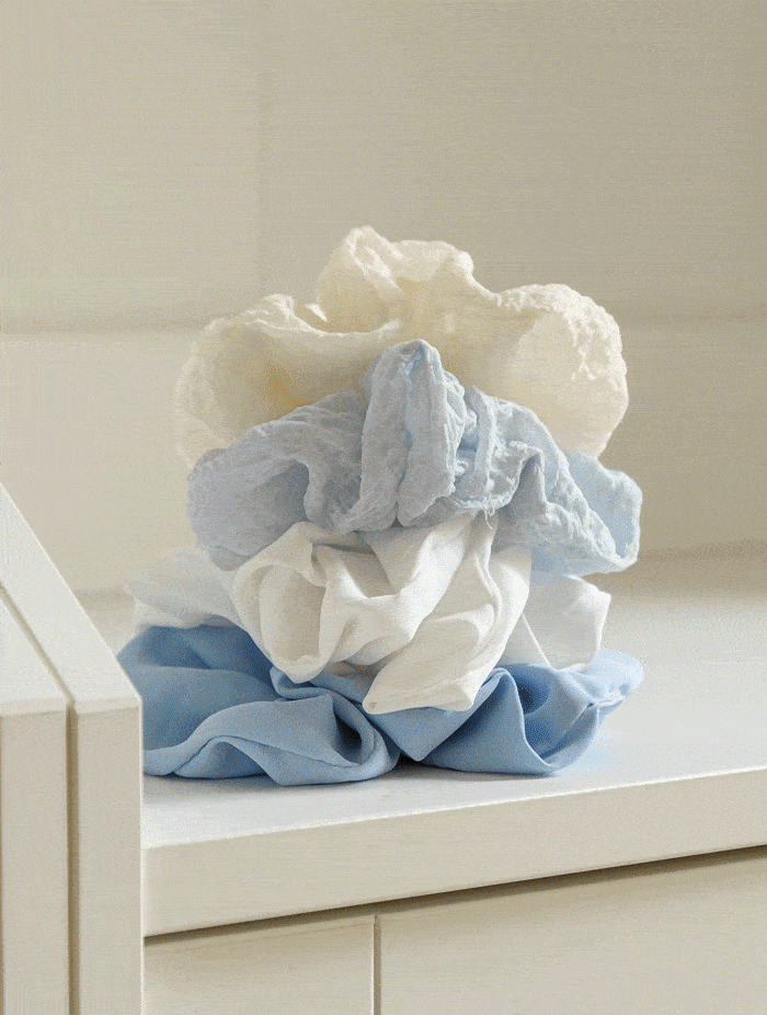 뷰랩 [자체제작/4개 세트] 화이트 블루 곱창밴드 스크런치 머리끈 세트