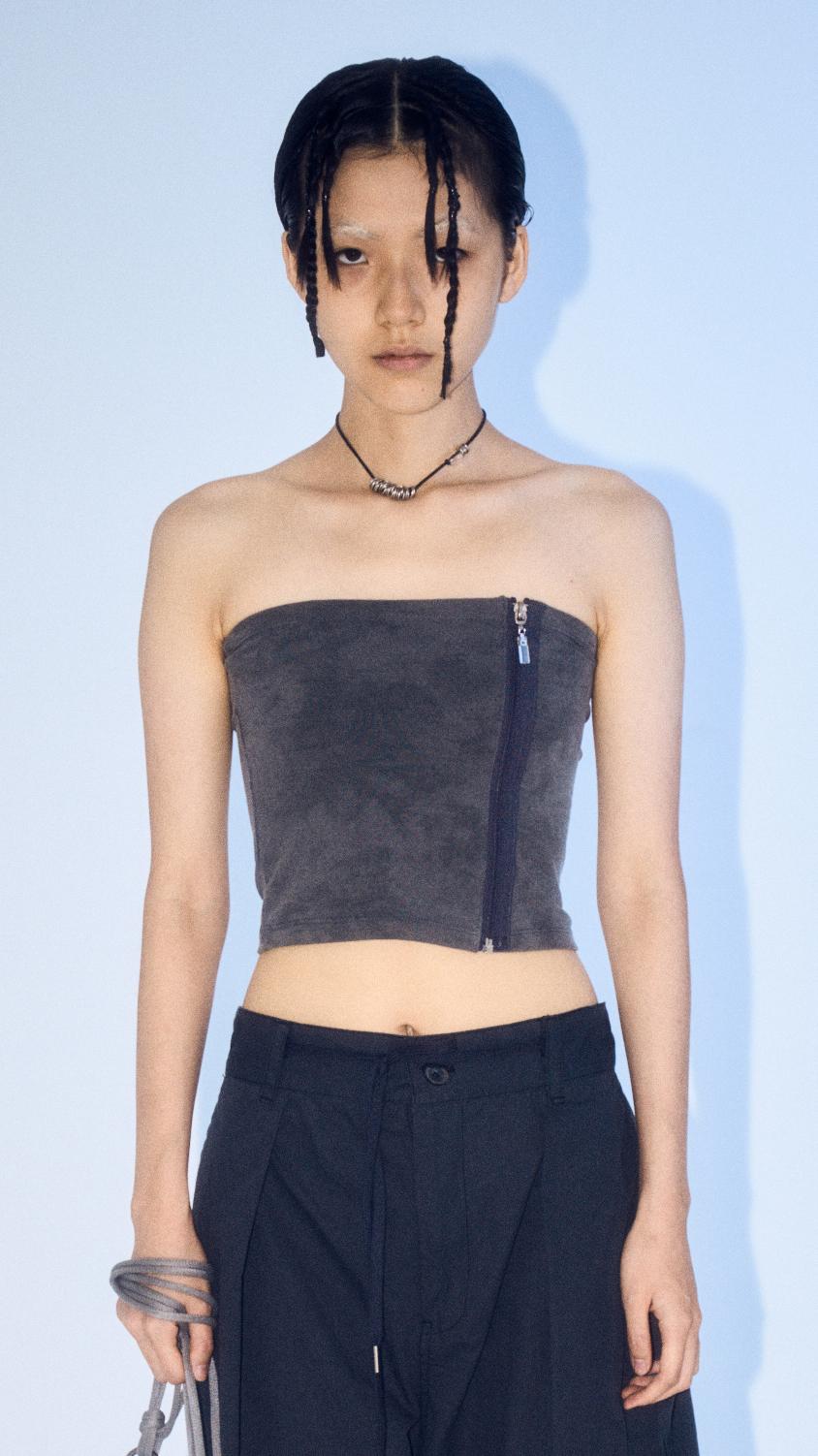 Zipper tube top_charcoal