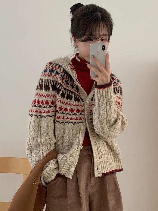 [알로하 pick] Cable jacquard hoodie cardigan [KNFW05CD02]_[2color]
