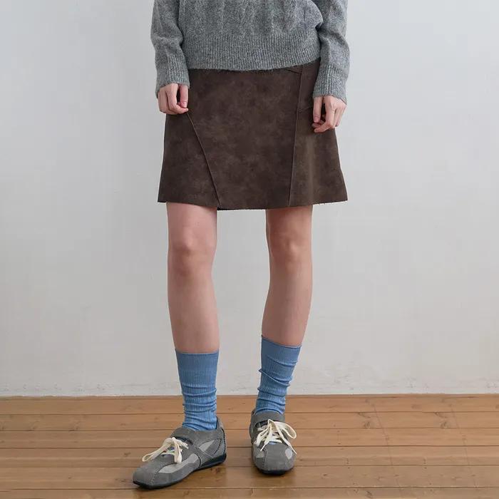 Suede Panel Skirt Brown