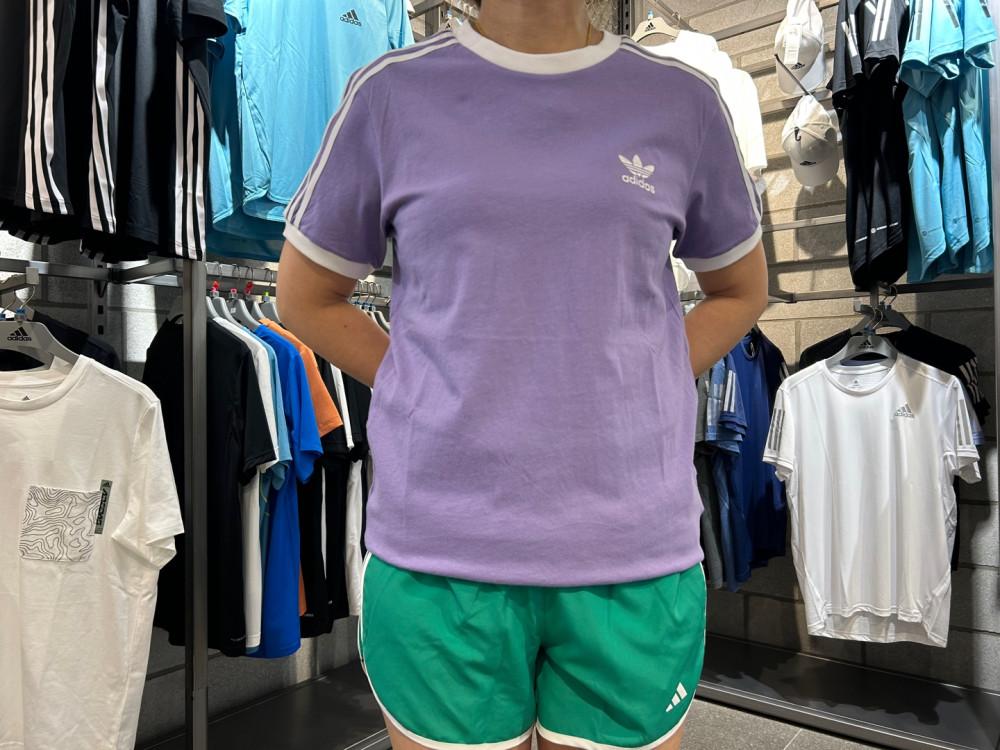 아디다스 여성용 오리지널 클래식 3S 면 반팔티 퍼플 3 STRIPES TEE IB7411