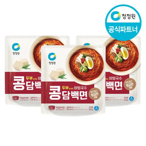 청정원 두부로 만든 콩담백면 두부면 비빔국수 423.6gx3개