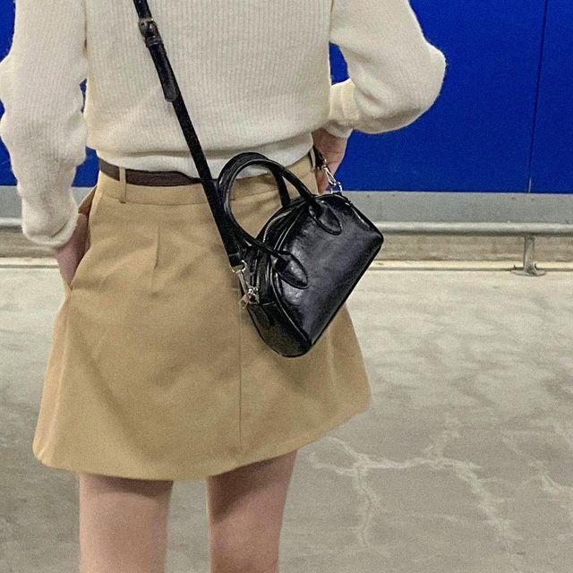 (3color) 하프문 레더 둥근 반달 미니 핸들 토트백 크로스백 가방