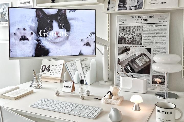 [리뷰이벤트]OL-16 심플 화이트 블랙 모니터암 모니터거치대