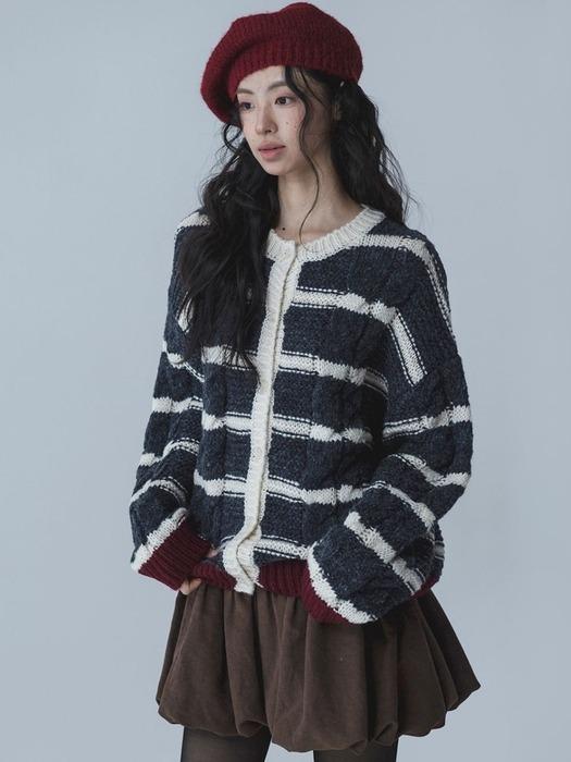 CUPCAKE STRIPE KNIT CARDIGAN_NAVY CHARCOAL