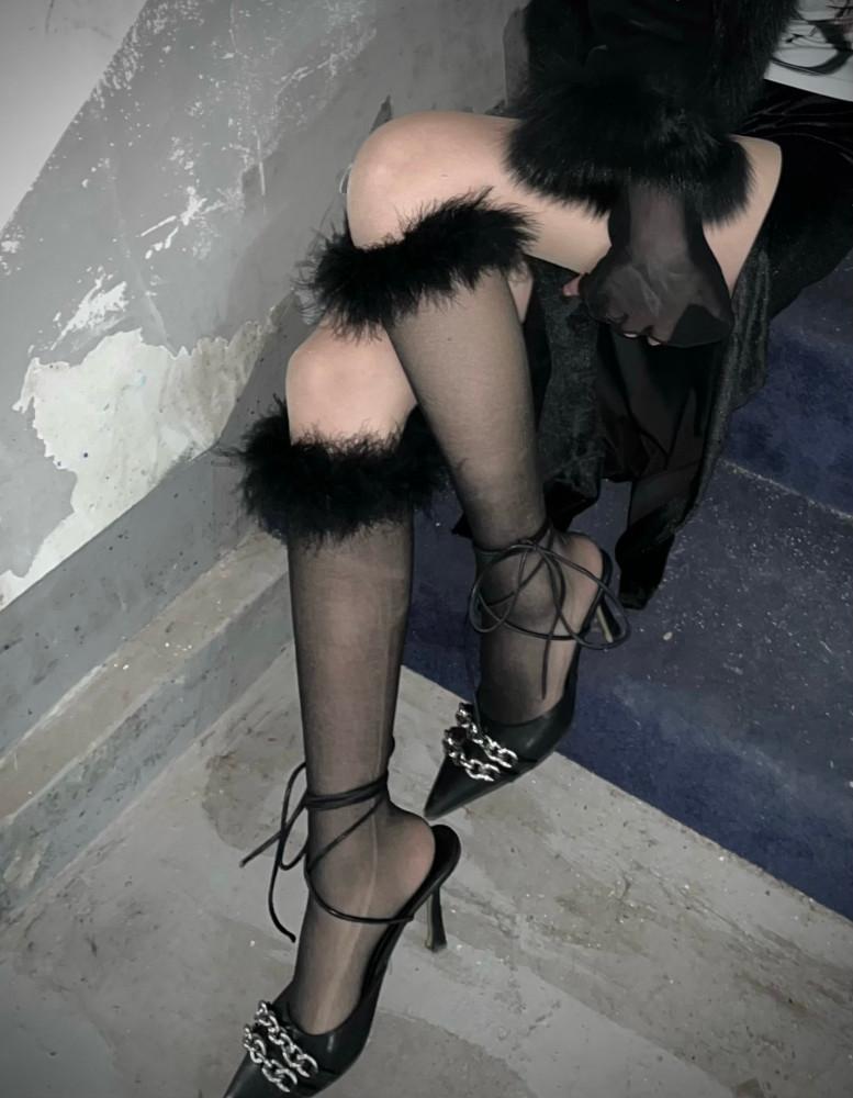 see-through fur half stocking (2color)