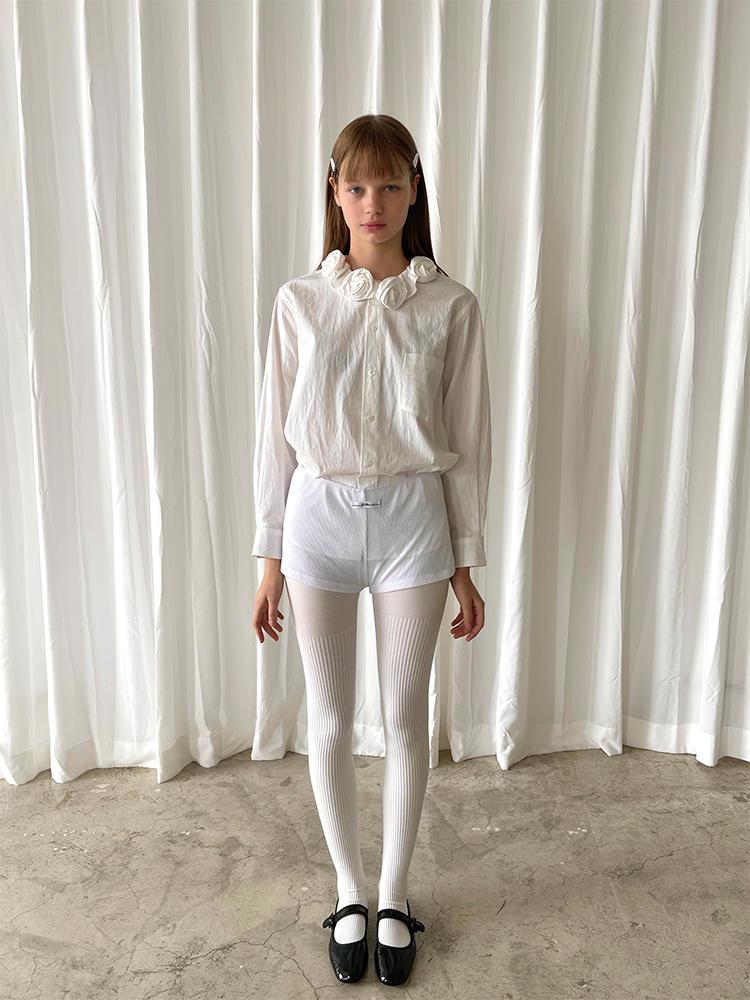 PFF GIRL white washing cotton handmade flower collar shirt 화이트 플라워 카라 셔츠