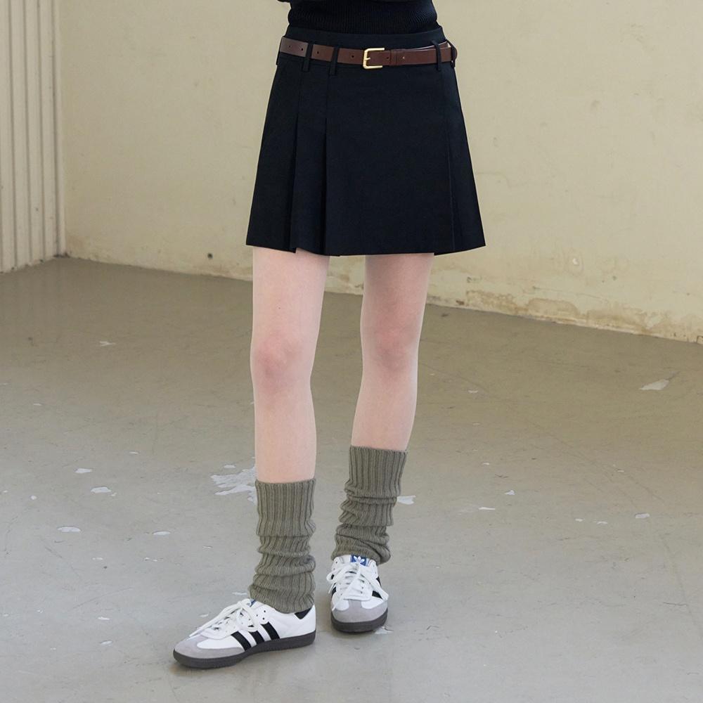 스티치 플리츠 미니 스커트 [BLACK]