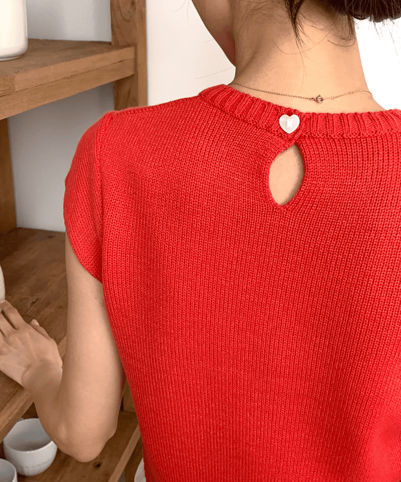 썸어게인 봄 여자 러브 버튼 반팔니트 간절기 크롭니트 3color 레드