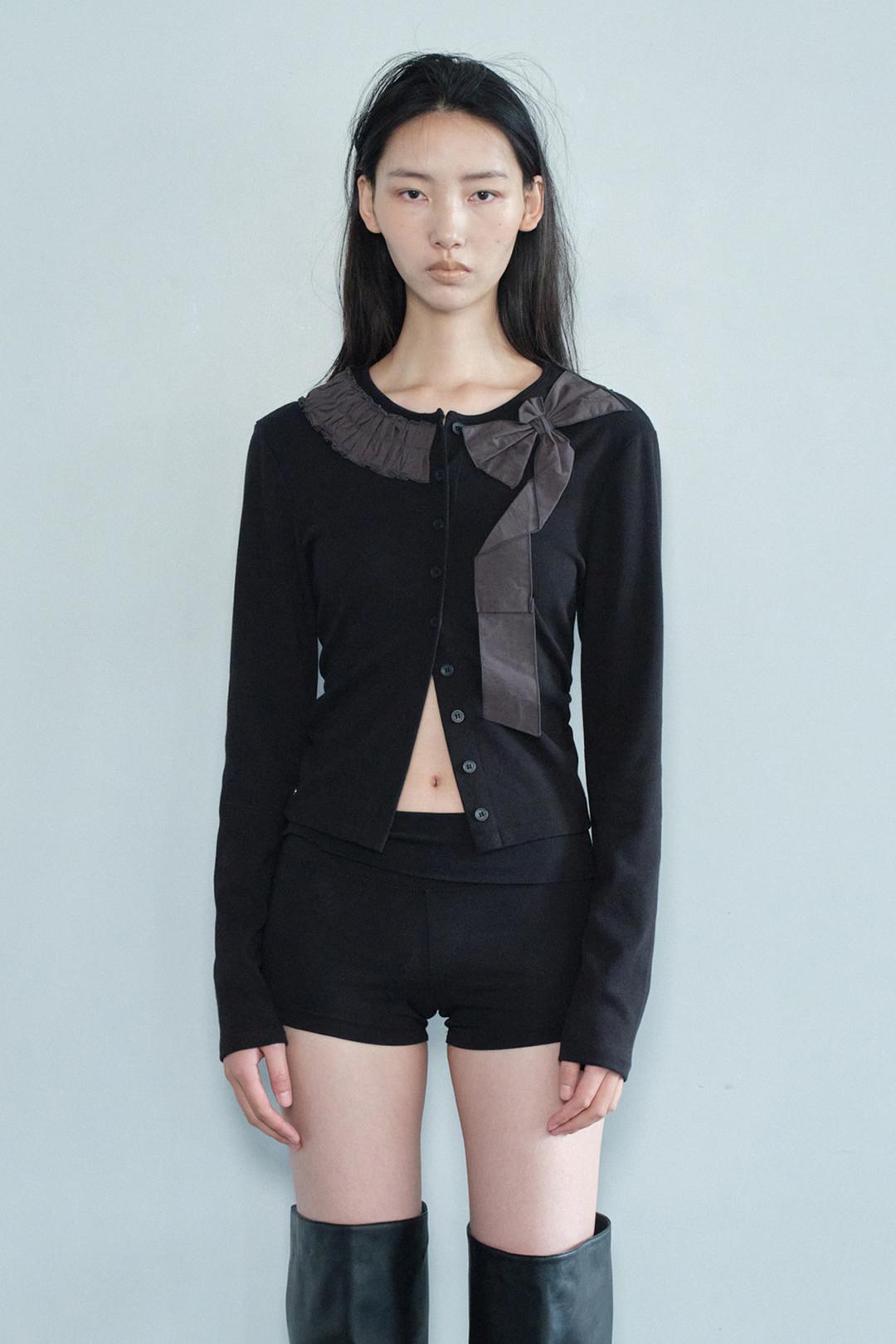 FRILL RIBBON CARDIGAN / BLACK