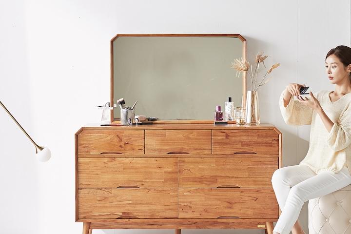 루버린 참죽나무 원목 3단 서랍장 화장대