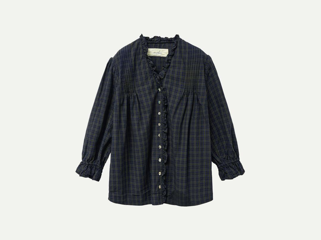 Via Victoria frill blouse (Navy check)