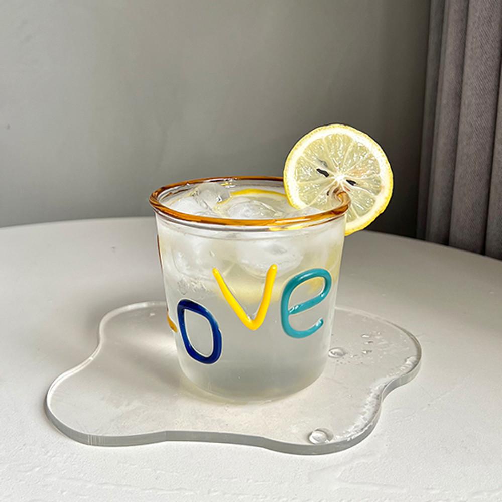 [모모피너츠] 컬러 입체 레터링 러브 유리컵 귀여운 홈카페 유리잔 내열유리 사무실 컵 선물