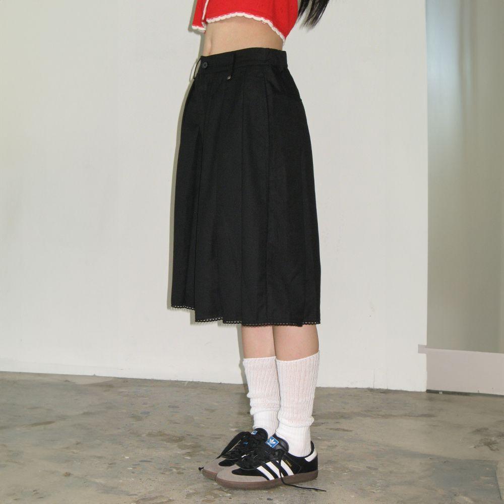PANDENT TORCHON LACE PLEATS WIDE PANTS BLACK