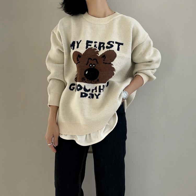 루즈핏 비스코스 곰돌이니트