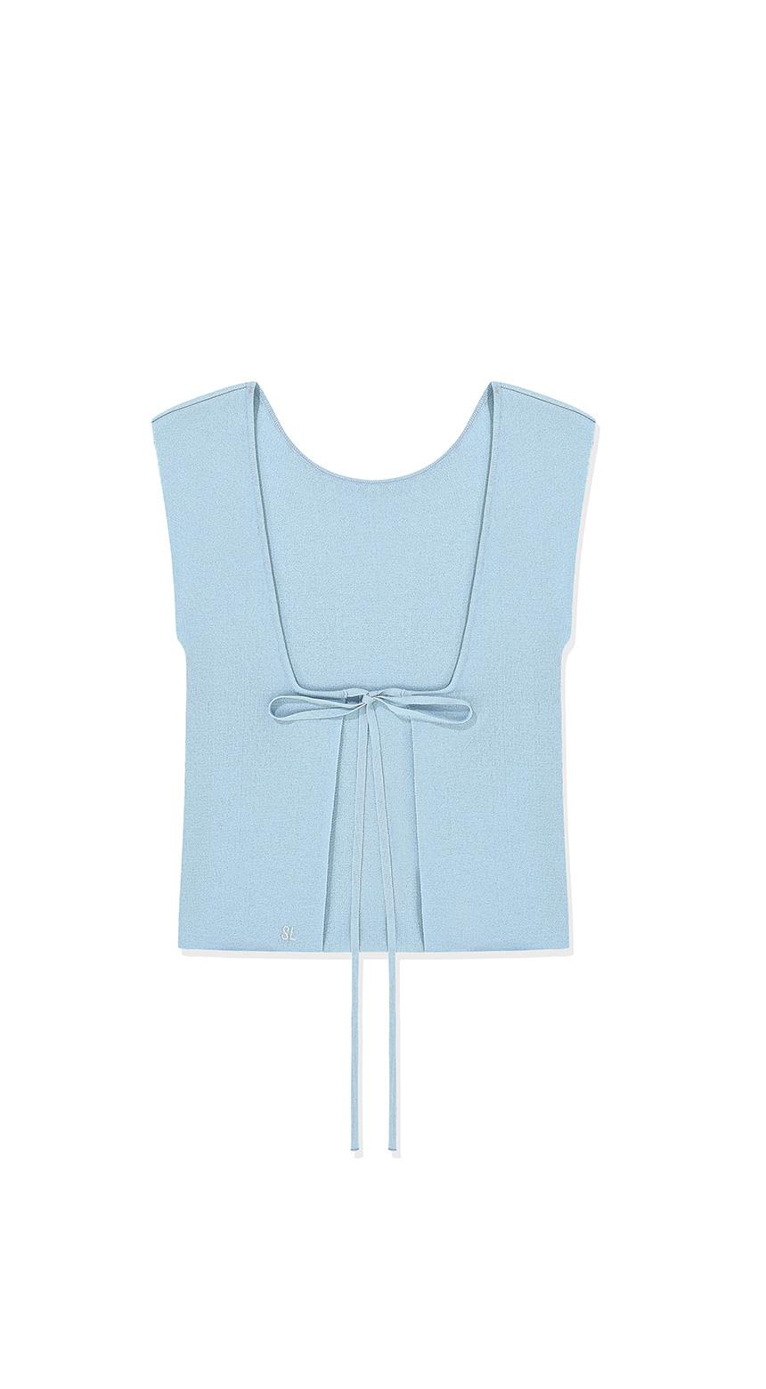 BACKLESS RIBBON POINT KNITWEAR - BLUE