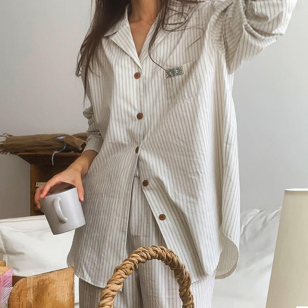 노아 스트라이프 순면 파자마 세트 (3color)