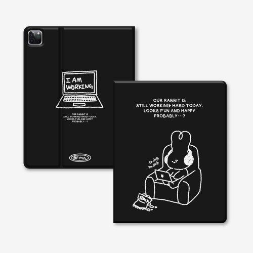 WORKING RABBIT DOODLE (black) - 아이패드 케이스