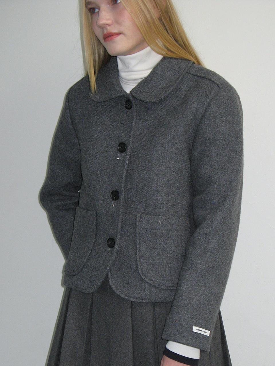 STUD WOOL SHORT COAT_GREY