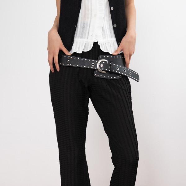 Stripe Bootcut Banding Pants (Black)