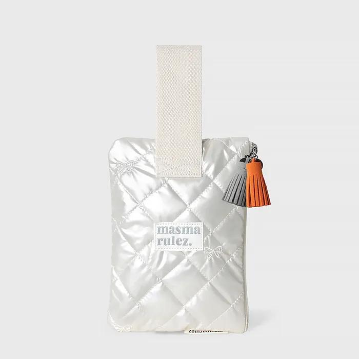 Strap pouch_Stitched ribbon quilt Ivory