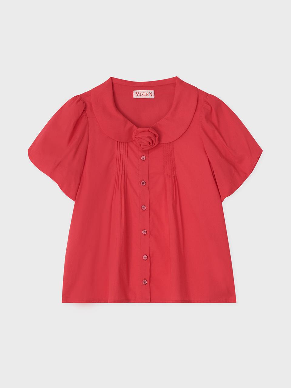 코사지 핀턱 퍼프 블라우스 (2C) (Red)