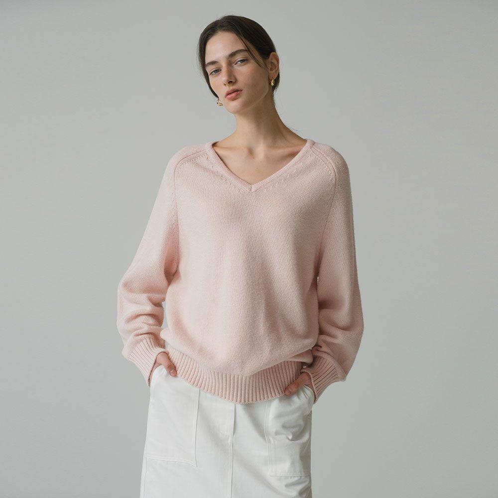 [봄쇼핑찬스]SI-KN2156 울 블렌드 루즈 브이넥 니트_Light pink