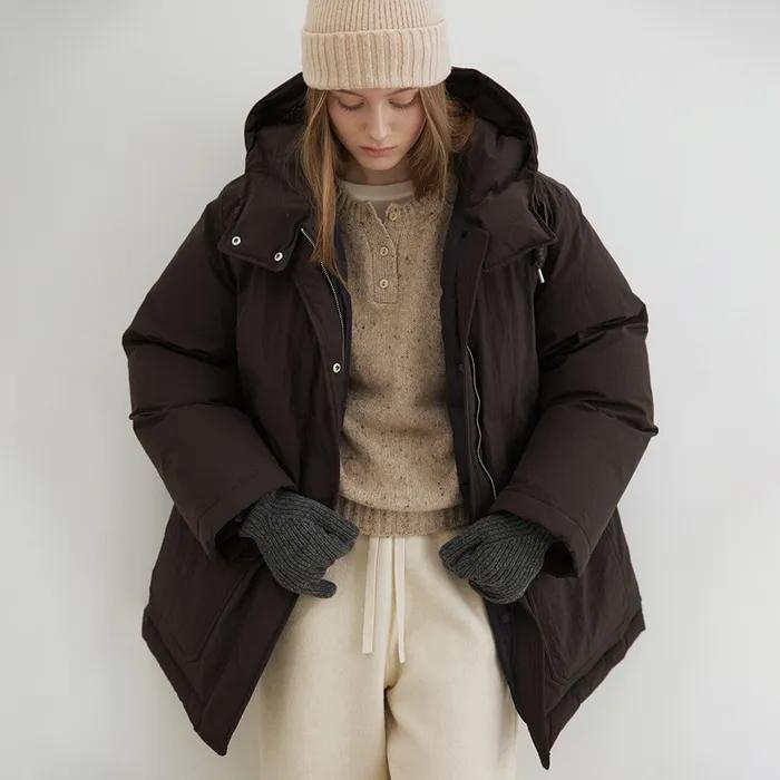 duck down half hooded coat (deep brown)