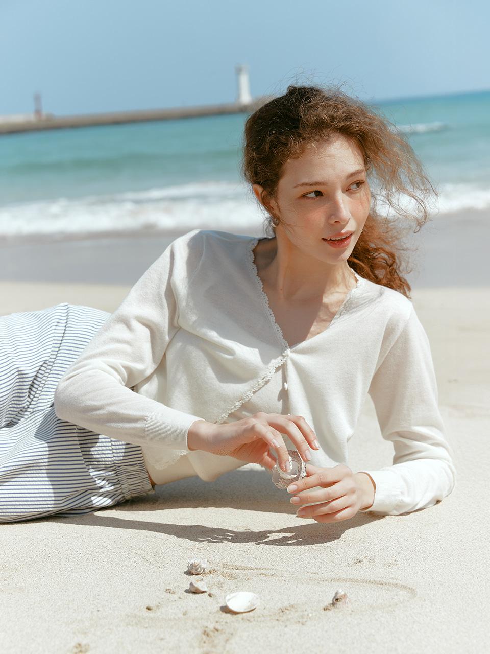 [5/16 예약배송] PEGGY chemical knit cardigan sleeveless SET_white