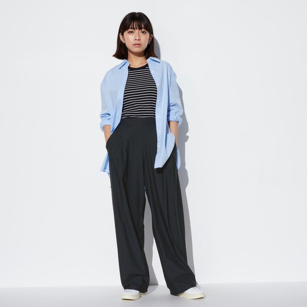 울트라스트레치AIRism스트레이트와이드팬츠(다리길이67~69cm·짧은기장)