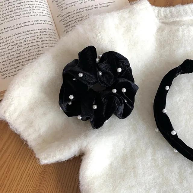 [당일발송] 스노잉 진주 벨벳 곱창 머리끈