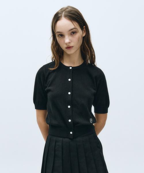 W ROUND NECK HALF CARDIGAN black