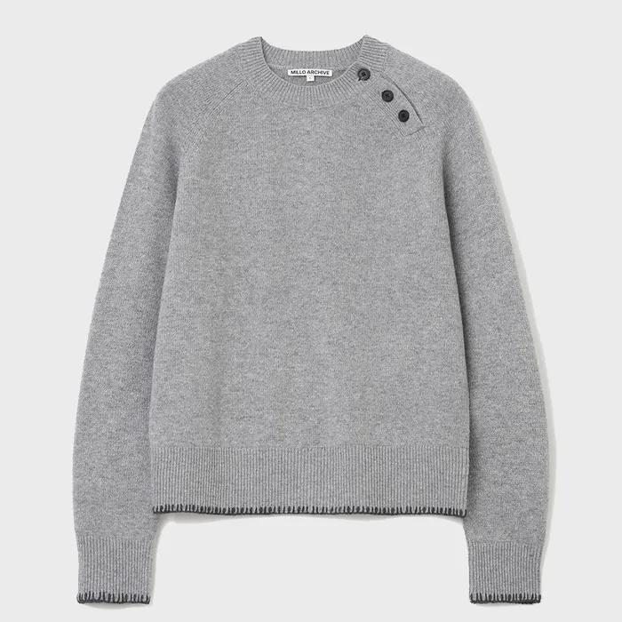 슬랜티드 헨리넥 니트 [멜란지 그레이]