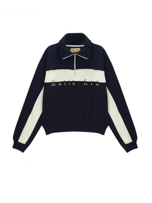 COLOR BLOCK LOGO HALF ZIP SWEATSHIRT IN NAVY