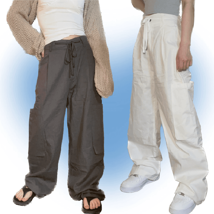 [당일발송🚀] 빅포켓 와이드 카고팬츠 (카키/화이트)