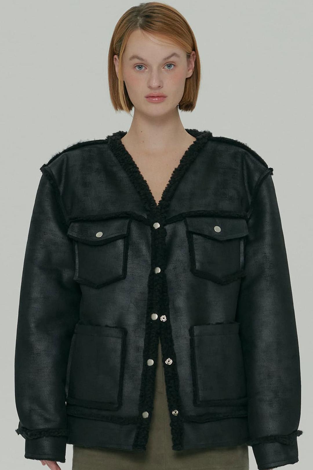 BUTTON SHEARLING JACKET / BLACK