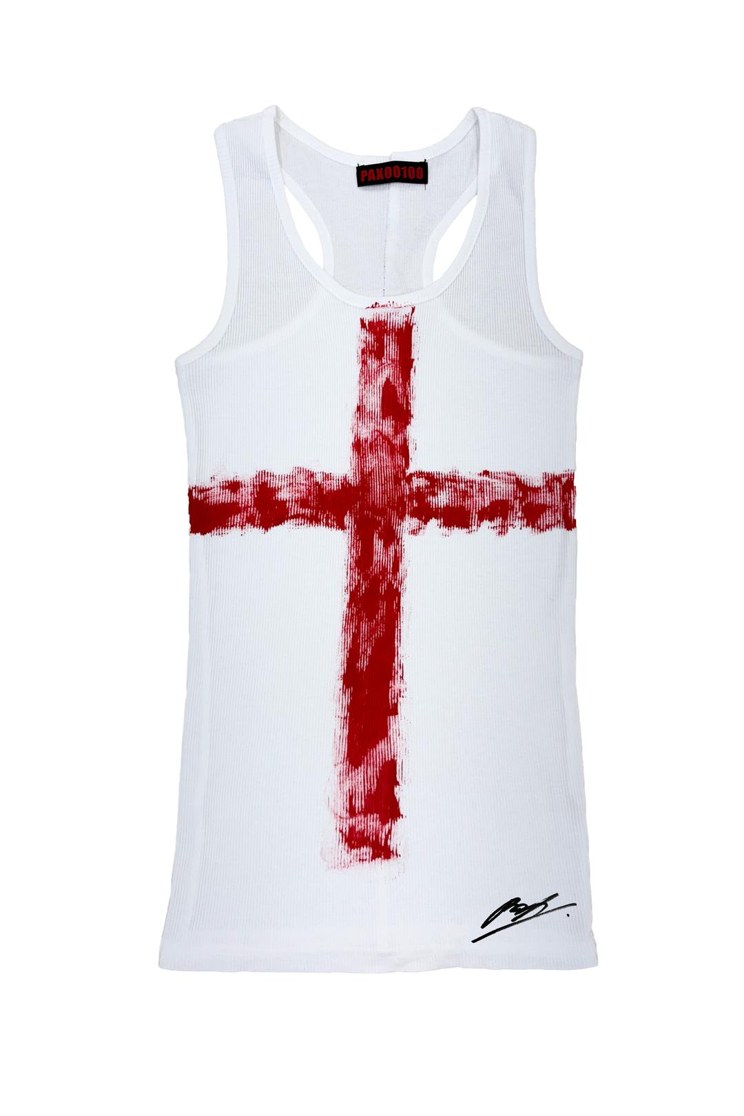 RED LOVE + CROSSES SLEEVELESS TOP
