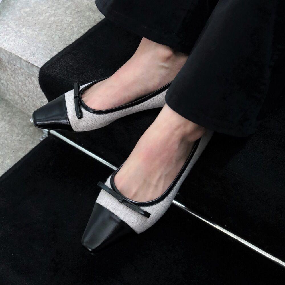 Slim Square Toe Ribbon Flat _ ( 6 colors)