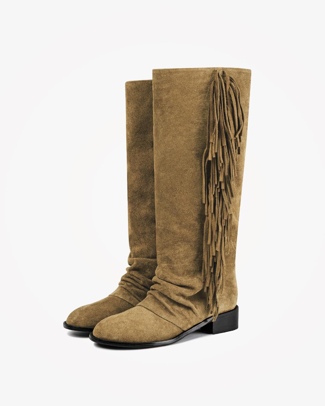 [EXCLUSIVE] FRINGE DETAIL LONG BOOTS (BEIGE)