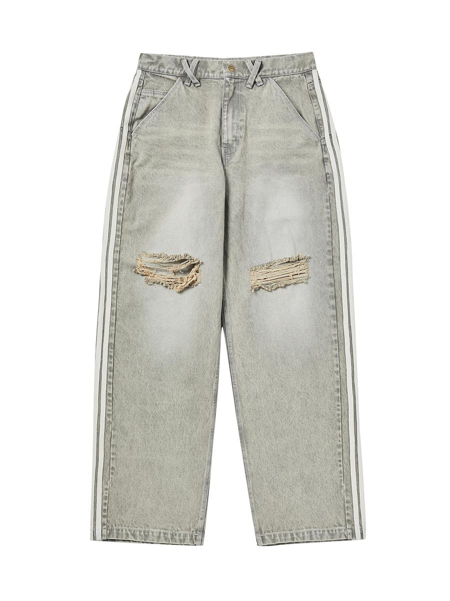 STRIPE TAPE DENIM PANTS BEIGE