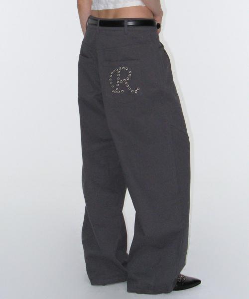 Eyelet R Pocket Curved Pants - Charcoal