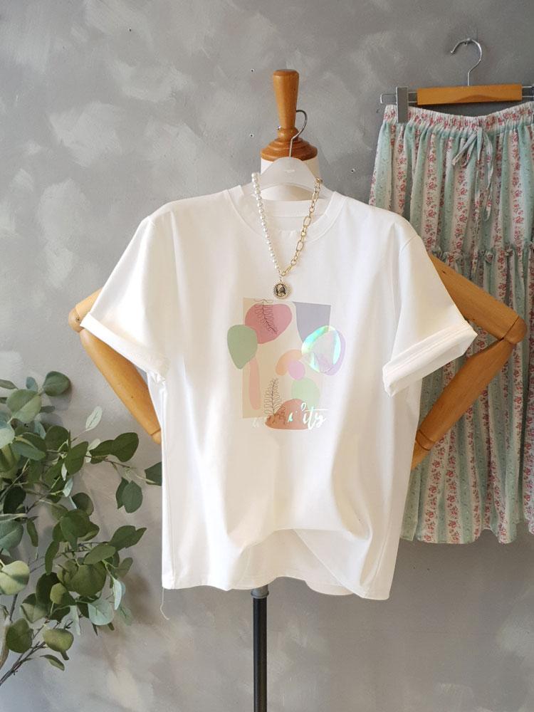 무료배송 뷰티 호일프린트 탄탄 스판 반팔티