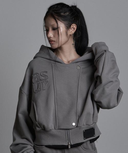 하이드 크롭 후드 집업 다크 그레이