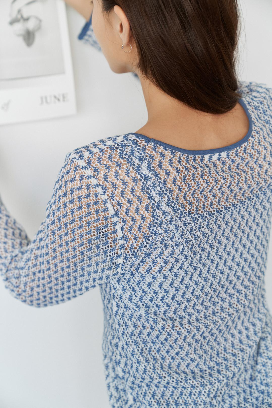 Blue cotton knit top -Light indigo