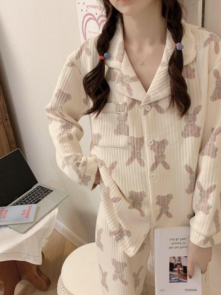 여성 토끼 누빔 잠옷세트 래빗 겨울파자마 파티 홈웨어 실내복