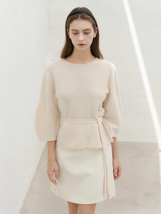 [3차 리오더] tifof 미쉘 페플럼 리본 울 니트_CREAM