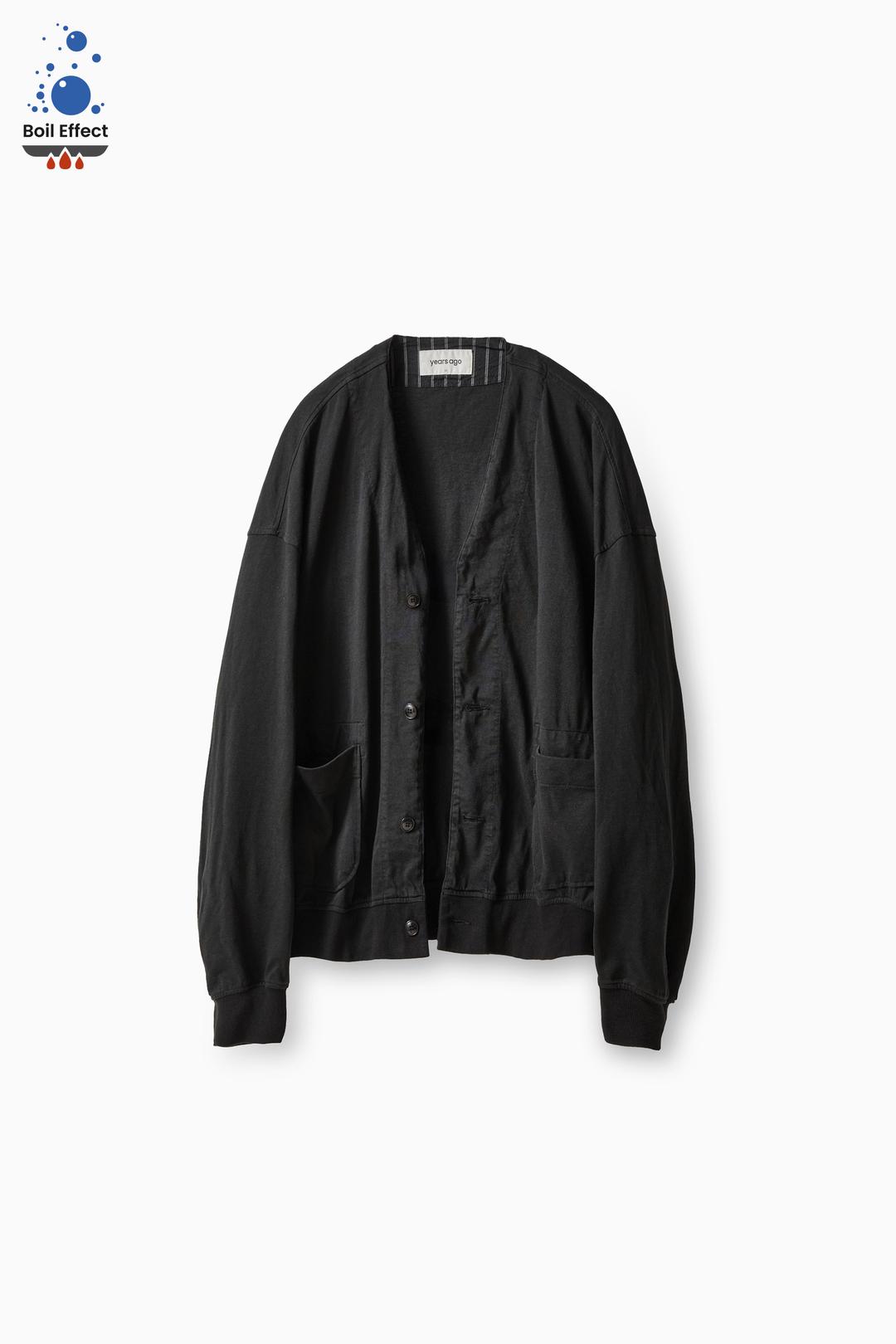 BLACK BOIL EFFECT LIGHT-WEIGHT JERSEY COTTON CARDIGAN (ECP GARMENT PROCESS)