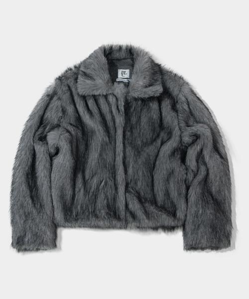 우먼스 베이직 스탠 소프트 하이넥 크롭 퍼 자켓 [차콜]